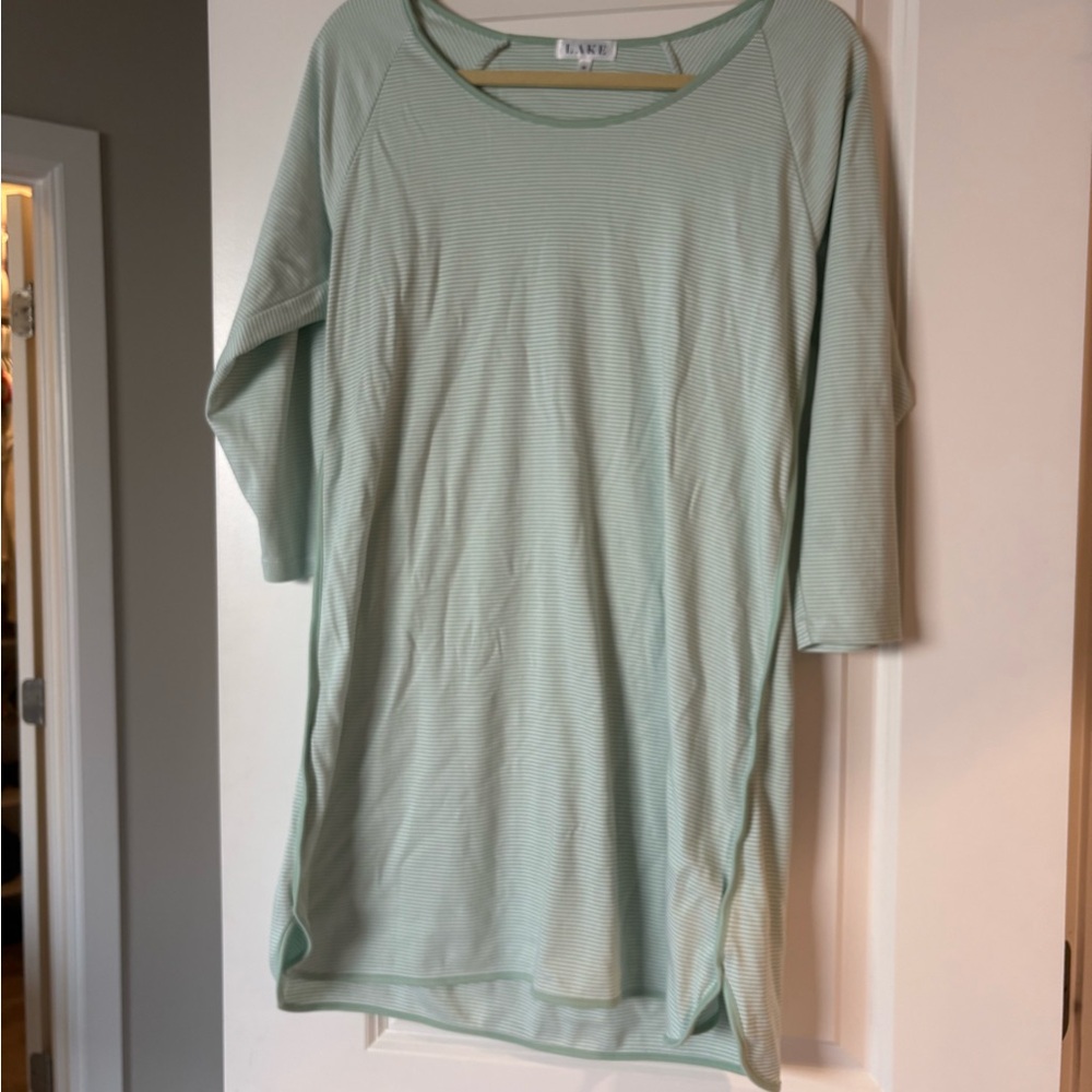 Green Tunic Pajama Top with 3/4 Sleeves and Scoop Neck